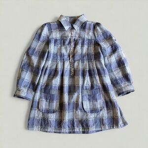 Free People Plaid Boho Multi Print Patch Pocket Tunic Cinch Babydoll Shirt Sz 2